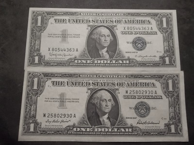 2-US Silver Certificates , Crisp, MSUnc Condition 1957 A & B Series