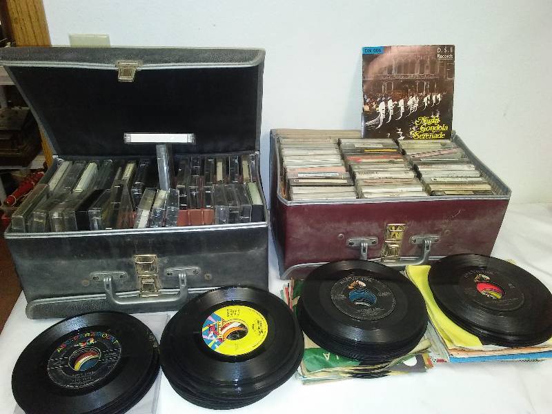 vintage 45s and cassette tapes plus cases