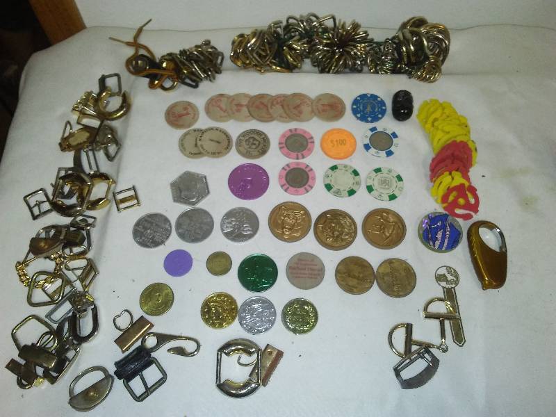 Casino tokens Etc. buckles rings and more