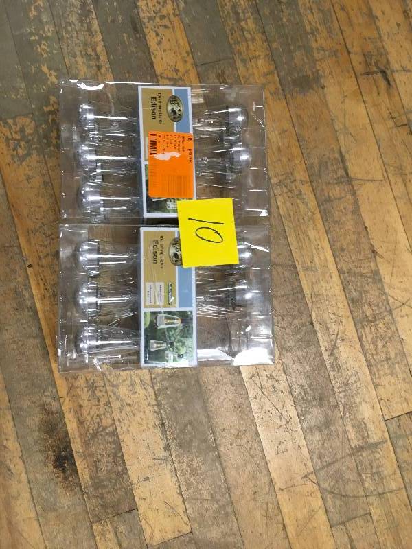 lot 10 image: Hampton Bay 10-Incandescent Light Outdoor Dipped Edison Bulb String Light set of 2 boxes not used