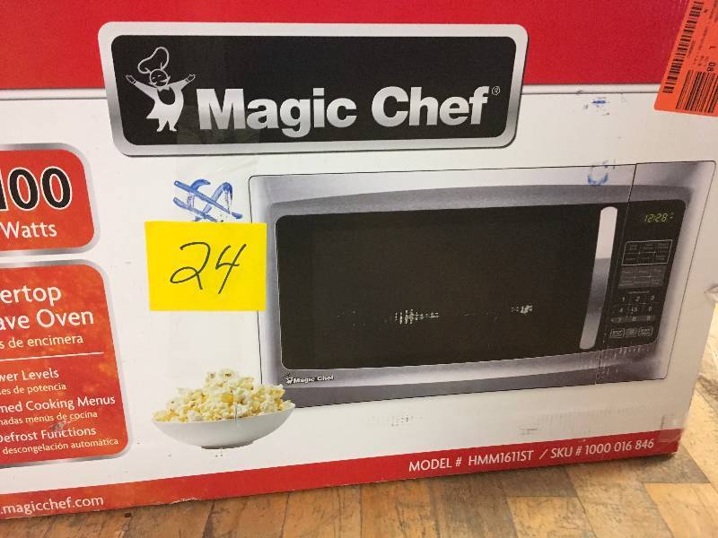 lot 24 image: Magic Cheff 1.6 cu. ft. Countertop Microwave in Stainless Steel used in working conditions