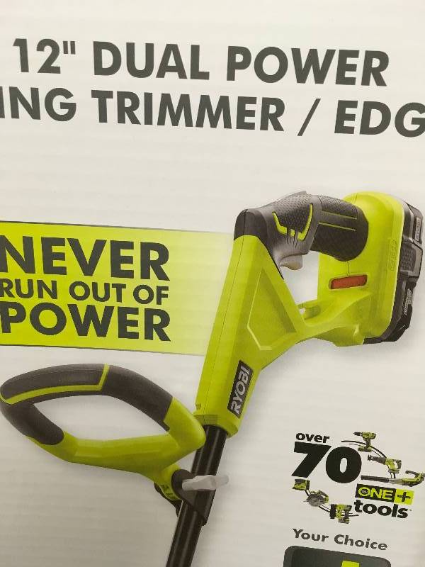 lot 36 image: Ryobi ONE 18-Volt Lithium-Ion Hybrid Electric Cordless String TrimmerEdger - 1.3 Ah Battery and Charger Included not used