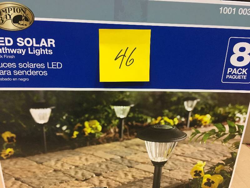lot 46 image: Hampton Bay Solar Black Outdoor Integrated LED Landscape Path Light with Ribbed Pattern Glass Lens (8-Pack) in good conditions