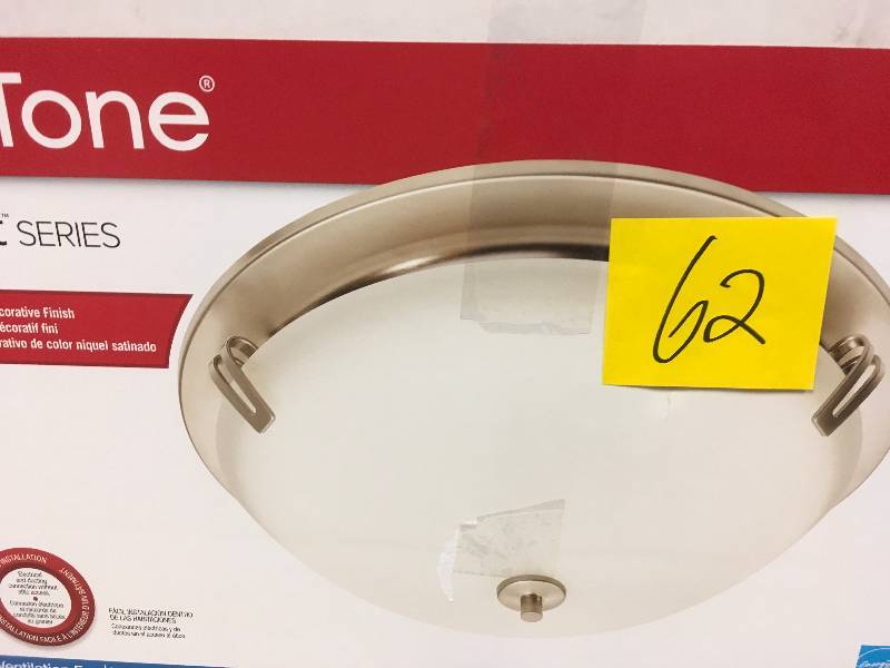 lot 62 image: NUTONE InVent Decorative Satin Nickel 100 CFM Ceiling Exhaust Fan with Light and White Globe, ENERGY STAR not used