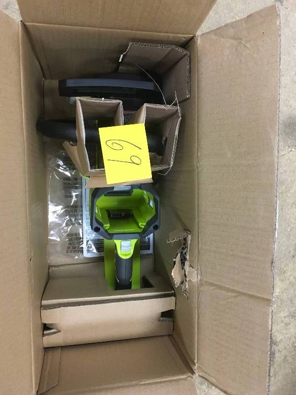 lot 69 image: Ryobi 14 in. 40-Volt Brushless Lithium-Ion Cordless Chainsaw Battery and Charger Not Included in working conditions