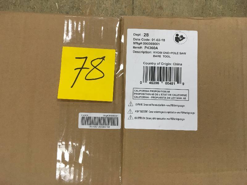 lot 78 image: RYOBI ONE 8 in. 18-Volt Lithium-Ion Cordless Pole Saw - Battery and Charger Not Included not used
