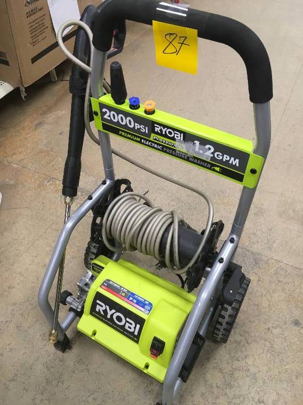 lot 87 image: Ryobi 2,000 PSI 1.2 GPM Electric Pressure Washer in working conditions