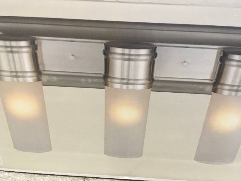 lot 92 image: Hampton Bay 3-Light Brushed Nickel Wall Vanity Fixture new
