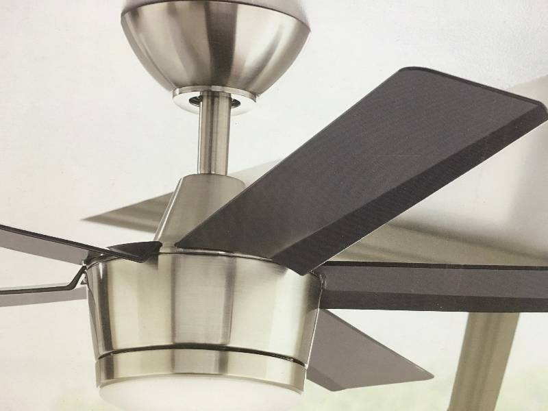 lot 100 image: Home Decorators Merwry 52 Indoor LED Ceiling Fan in good conditions