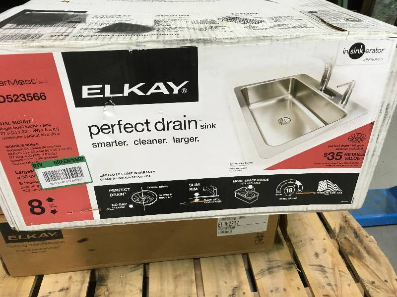 lot 4 image: Elkay Innermost Perfect Drain Drop-in Stainless Steel 27 in. 4-Hole Single Bowl Kitchen Sink open box