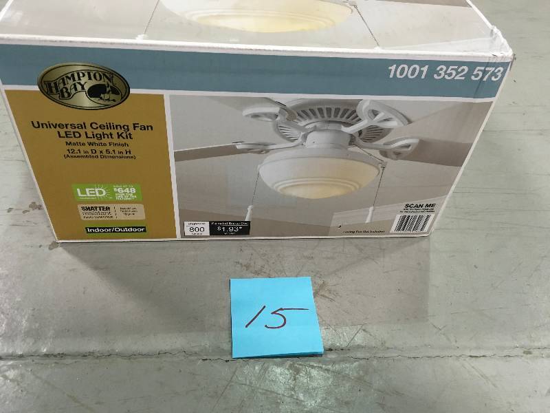 lot 15 image: Universal Ceiling Fan LED Light Kit Matte White with Shatter Resistant Bowl not used
