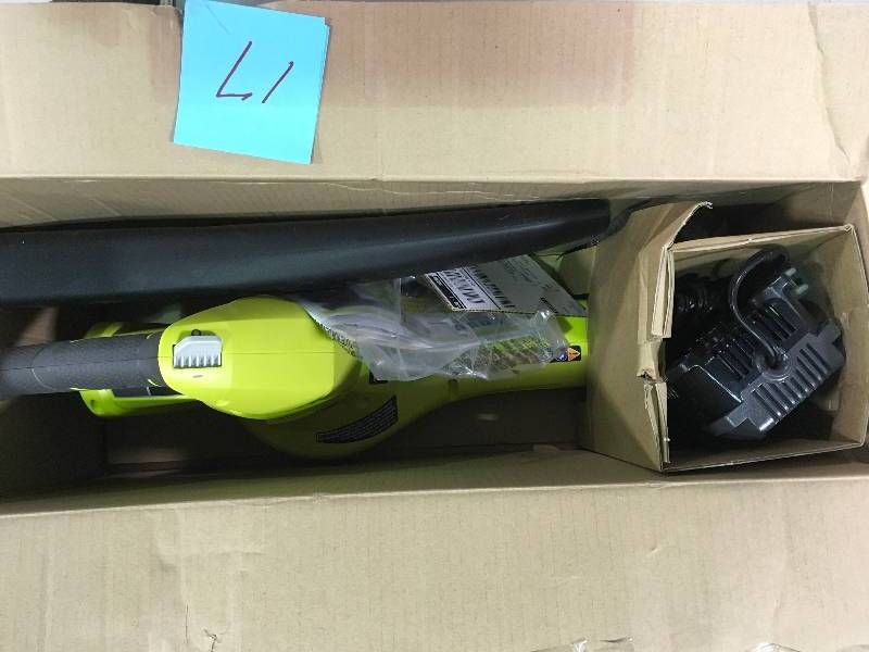 lot 17 image: Ryobi ONE 120 MPH 18-Volt Lithium-Ion Cordless Hard Surface Leaf BlowerSweeper - Battery and Charger include in working conditions