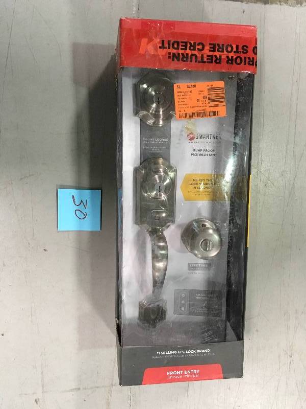 lot 30 image: Montara Satin Nickel Single Cylinder Door Handleset with Juno Entry Knob featuring SmartKey in good conditions