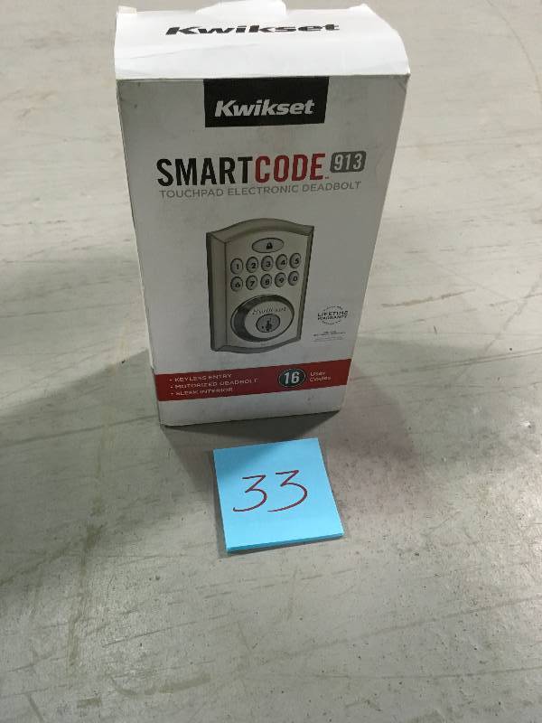 lot 33 image: KWIKSET SmartCode 913 Satin Nickel Single Cylinder Electronic Deadbolt featuring SmartKey in good conditions