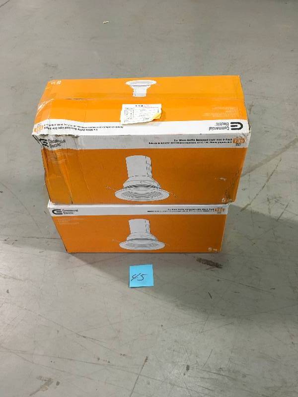 lot 45 image: Commercial Electric HBR513A-6PK 5 in. White Recessed Baffle Trim - Pk of 6  LOT OF 2 New