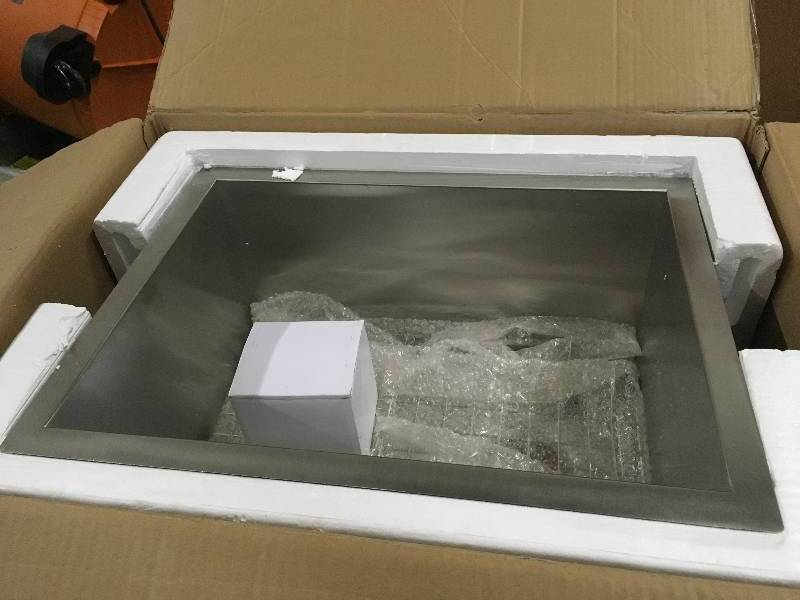 lot 56 image: Handcrafted All-in-One Undermount Stainless Steel 15 in. x 20 in. x 9 in. Length Single Bowl Kitchen Sink not used
