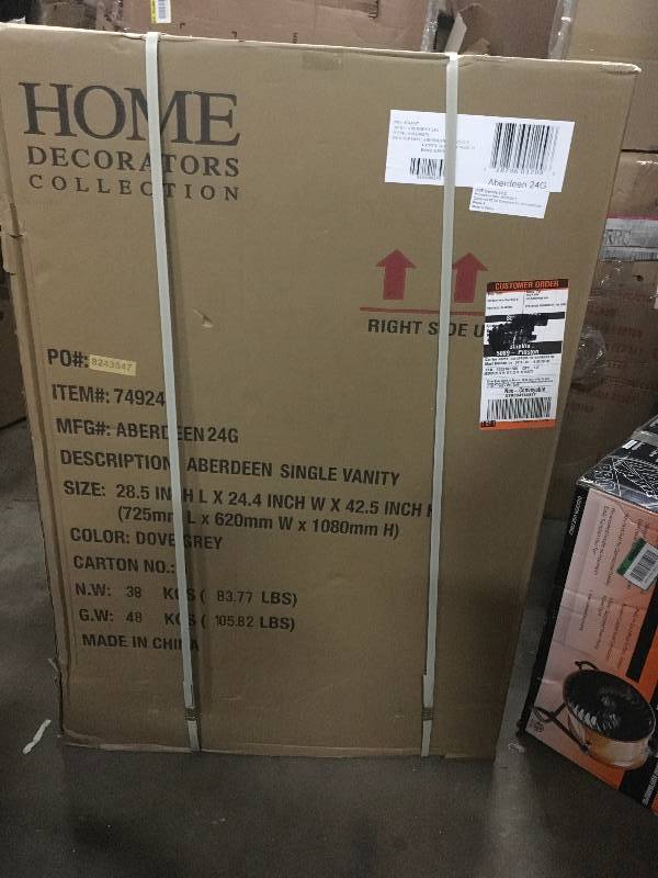 lot 63 image: Aberdeen 24 in. W x 22 in. D Bath Vanity in Dove Grey with Natural Marble Vanity Top in White open box not used