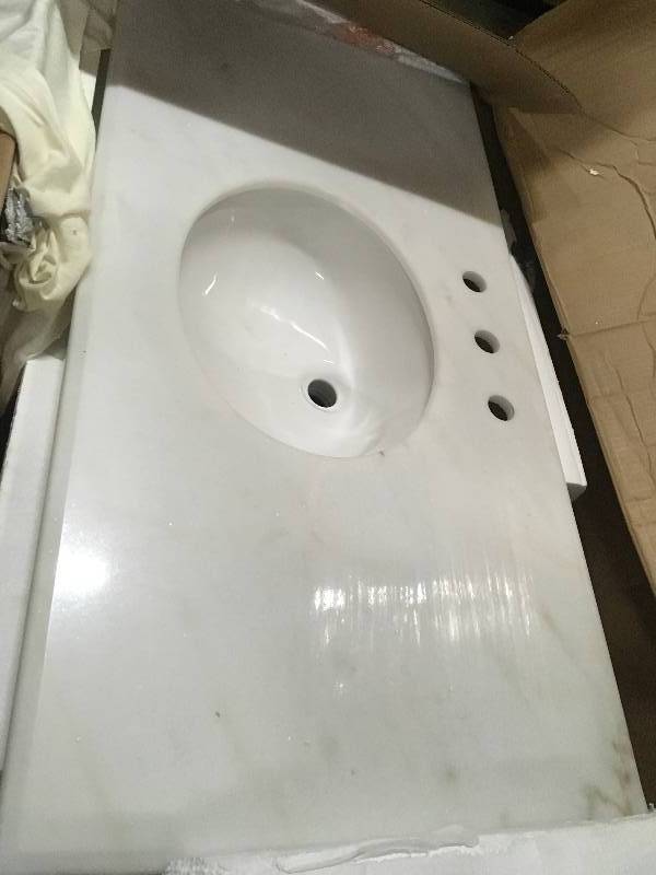 lot 67 image: Hampton Harbor 44 in. W x 22 in. D Bath Vanity in White with Natural Marble Vanity Top in White not used