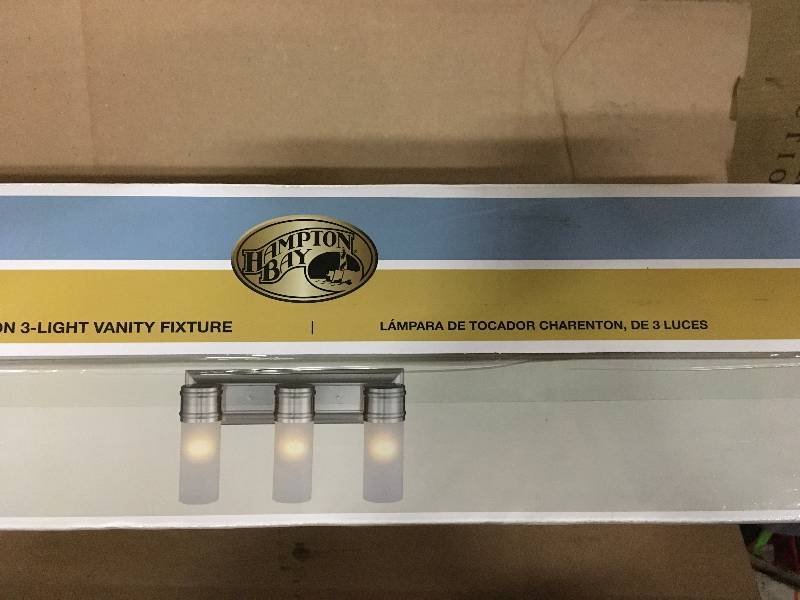 lot 85 image: Hampton Bay 3-Light Brushed Nickel Wall Vanity Fixture new