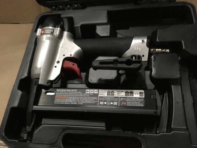 lot 88 image: PORTER CABLE Pneumatic 18-Gauge 1-12 in. Narrow Crown Stapler Kit in working conditions