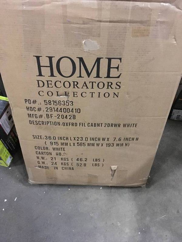 lot 90 image: HOME DECORATORS Oxford White File Cabinet not used