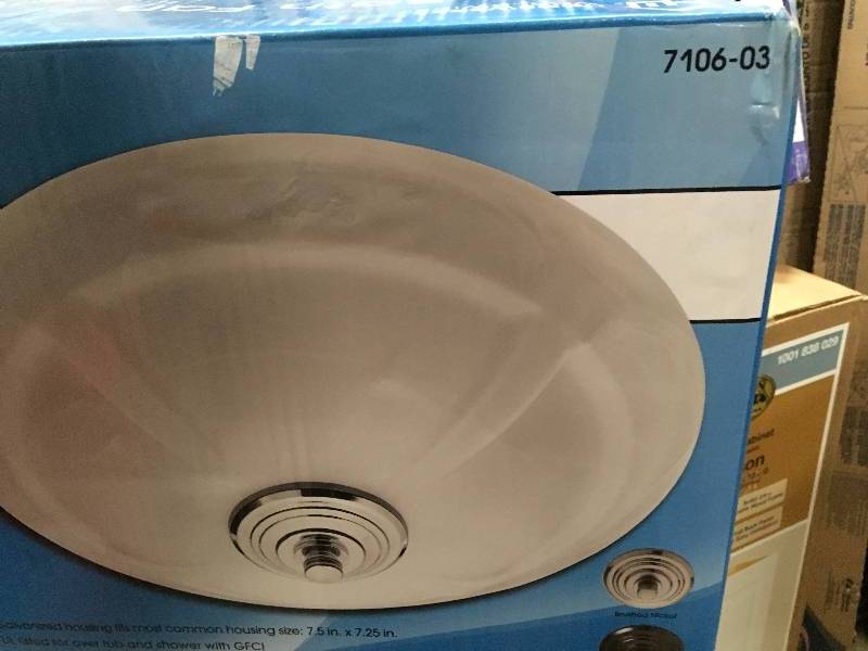 lot 95 image: Decorative 80 CFM Ceiling Bathroom Exhaust Fan with LED Light and White Globe in good conditions