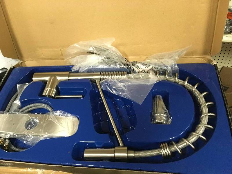 lot 100 image: Kraus KPF-2630SS Modern Oletto Single Lever Commercial Style Kitchen Faucet, Stainless Steel in good conditions