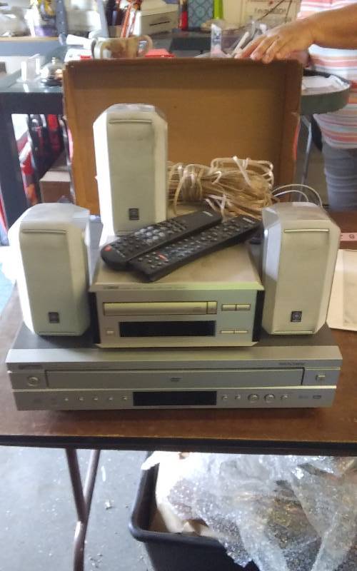 lot 19 image: Yamaha DVD Player, Yamaha CD Player With Remotes & 3 Satellite Speakers