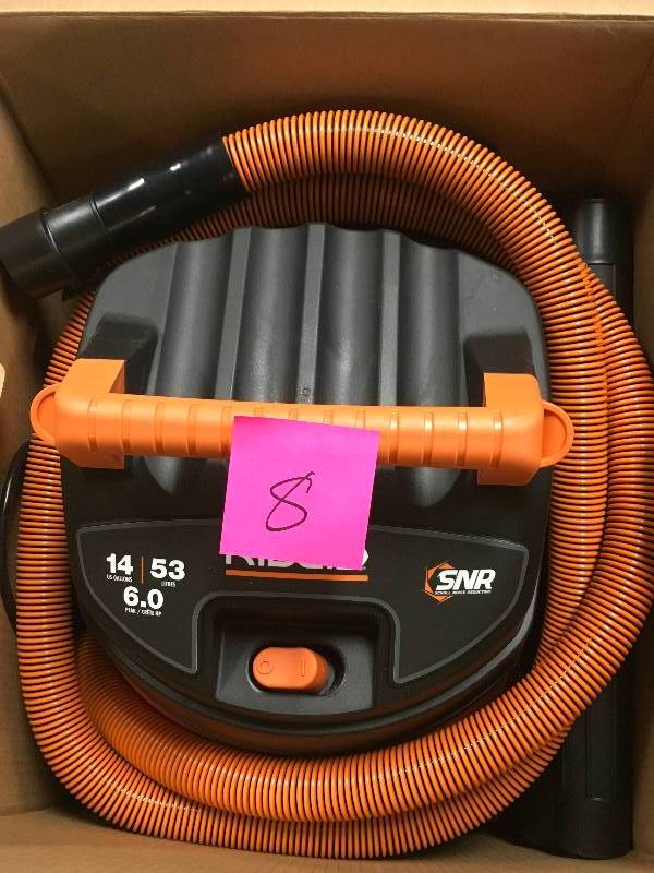 Ridgid 14 Gal. 6.0-Peak HP Wet Dry Vac with Auto Detail Kit in working conditions