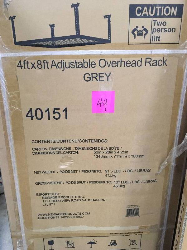 NewAge Products Performance 96 in. L x 48 in. W x 42 in. H Adjustable VersaRac Ceiling Storage Rack in White not used