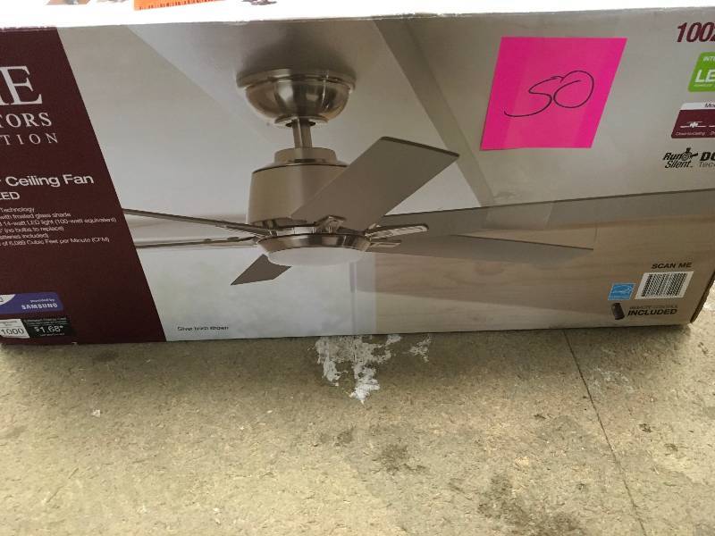 Home Decorators Kensgrove 54 in. Integrated LED Indoor Brushed Nickel Ceiling Fan with Light Kit and Remote Control used in working condition
