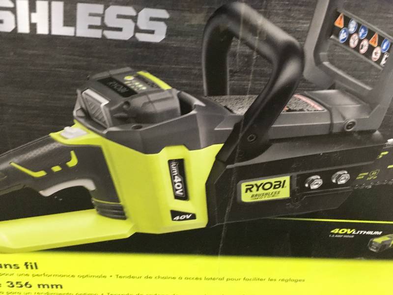 Ryobi 14 in. 40-Volt Brushless Lithium-Ion Cordless Chainsaw 1.5 Ah Battery and Charger Included in working conditions
