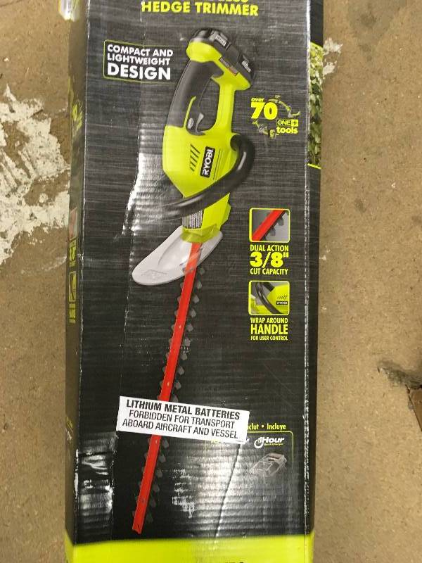 RYOBI ONE 18 in. 18-Volt Lithium-Ion Cordless Hedge Trimmer - 1.3 Ah Battery and Charger Included in good conditions