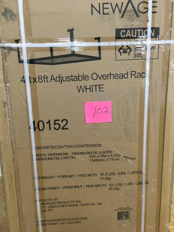 NewAge Products Performance 96 in. L x 48 in. W x 42 in. H Adjustable VersaRac Ceiling Storage Rack in White not used