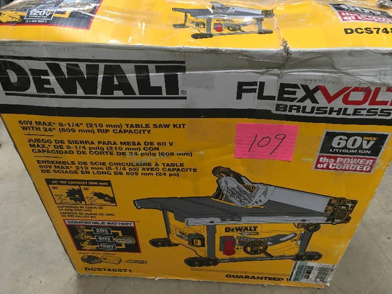 DEWALT FLEXVOLT 60-Volt MAX Lithium-Ion Cordless Brushless 8-14 in. Table Saw Kit with Battery 2Ah and Charge used in working conditions
