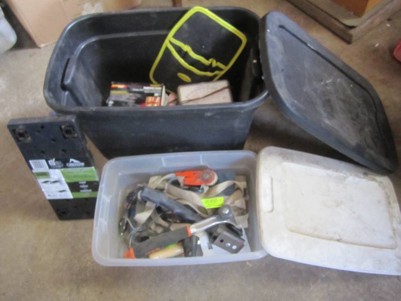 lot 19 image: Tote with Lid Full of Misc Tools Et...