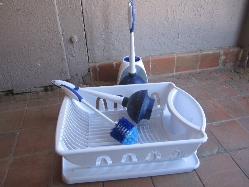 lot 107 image: Dish Drainer, Toilet Brushes and Pl...