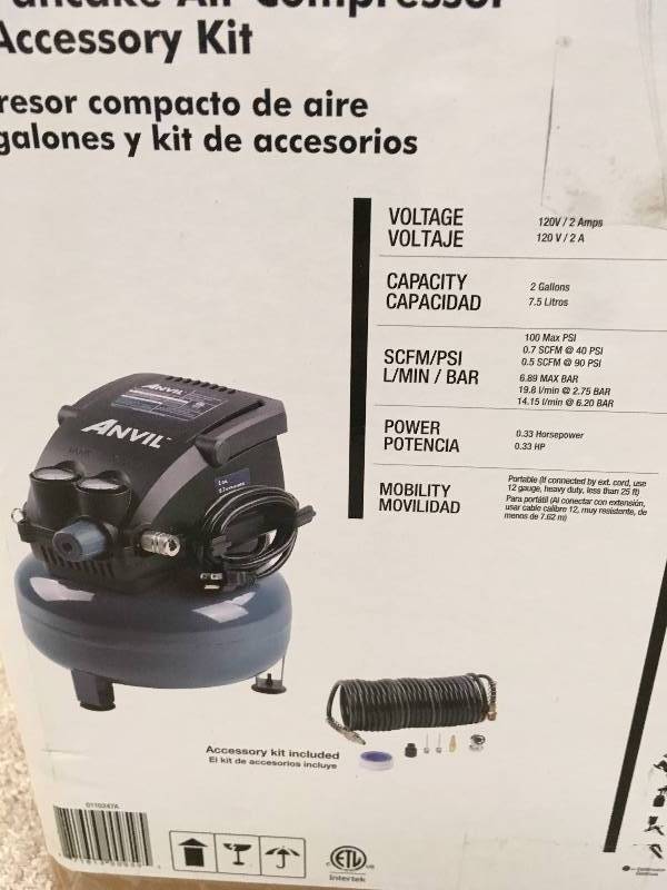 lot 2 image: ANVIL 2G Pancake Air Compressor With 7 Pieces Accessories Kit 0110247A in good conditions