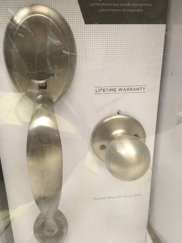 lot 5 image: Dakota Satin Nickel Single Cylinder Door Handleset with Polo Knob featuring SmartKey not used