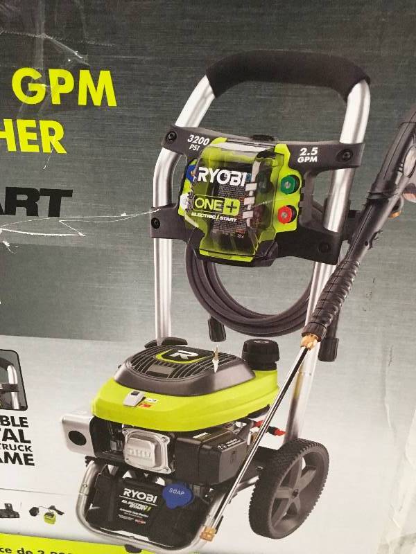 lot 7 image: RYOBI 3,200 PSI 2.5 GPM ONE 18-Volt Electric Start Gas Pressure Washer in good conditions