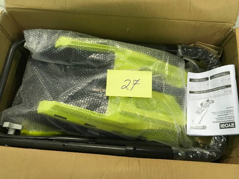 lot 27 image: RYOBI 13 in. 11 Amp Corded Electric Walk Behind Push Mower in working conditions