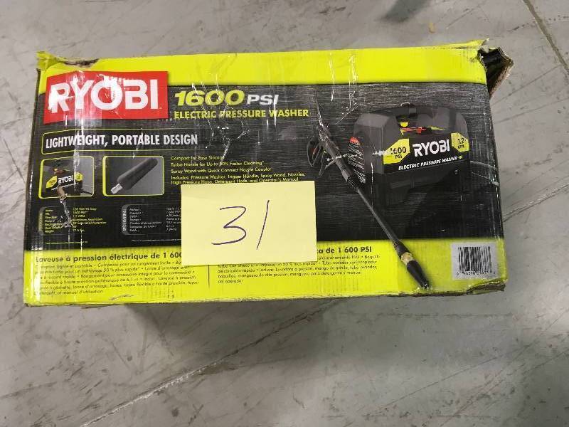lot 31 image: RYOBI 1,600-PSI 1.2-GPM Electric Pressure Washer in working conditions