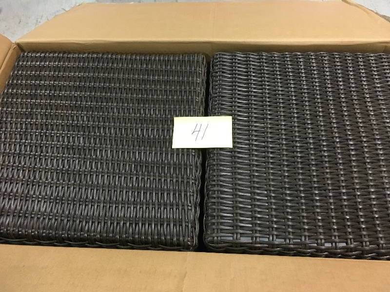 lot 41 image: Naples Brown Square All-Weather Wicker Outdoor CoffeeSide Patio Table (Set of 2) open  box not used