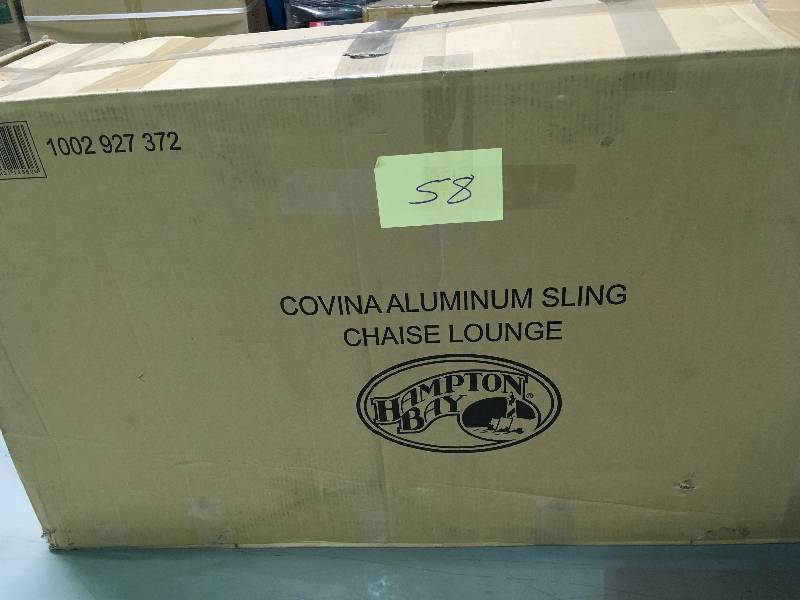 lot 58 image: Hampton Bay Covina Aluminum Sling Patio Chaise Lounge open box not used