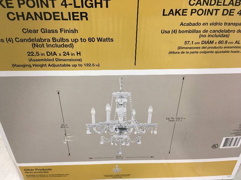 lot 60 image: Hampton Bay Lake Point 4-Light Chrome and Clear Crystal Chandelier new