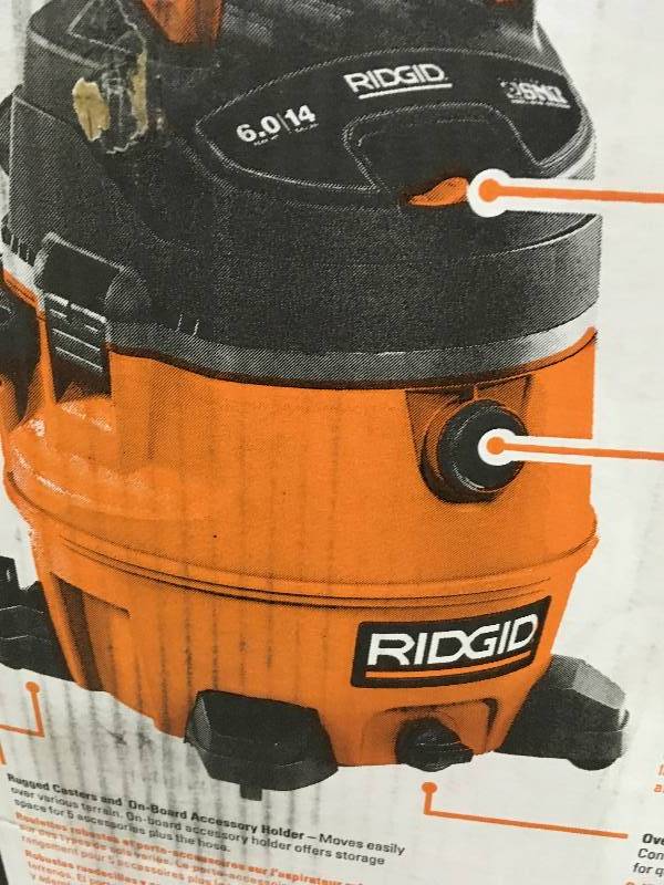 lot 62 image: Ridgid 14 gal. 6.0-Peak HP Wet Dry Vac in good working condition