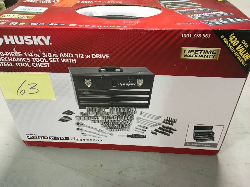 lot 63 image: Husky 200 pieces Mechanics Tool Set with Steel Tool Chest