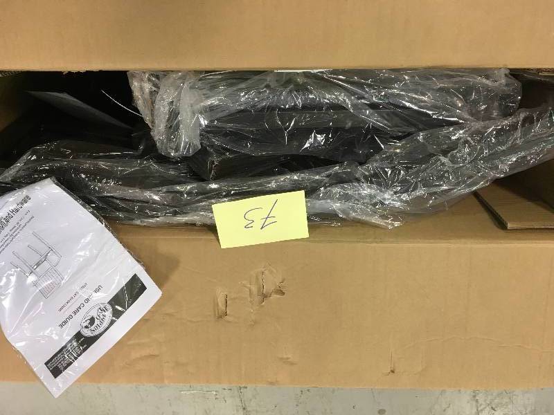 lot 73 image: Hamptom Bay Mix and Match Brown Slat Outdoor Dining Chair (2-Pack) open box not used
