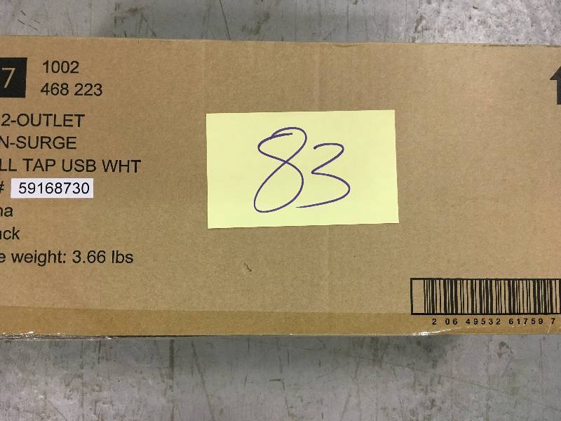 lot 83 image: Commercial Electric 4.2 Amp 2-Outlet 2-USB Wall Tap Power Station, White 6 Pack Case new
