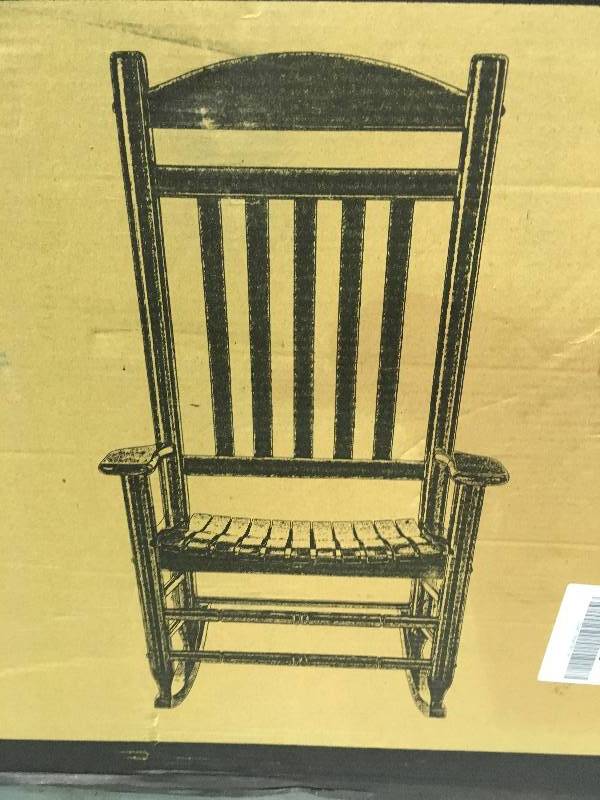 lot 99 image: Hampton Bay Glossy White Wood Outdoor Rocking Chair not used